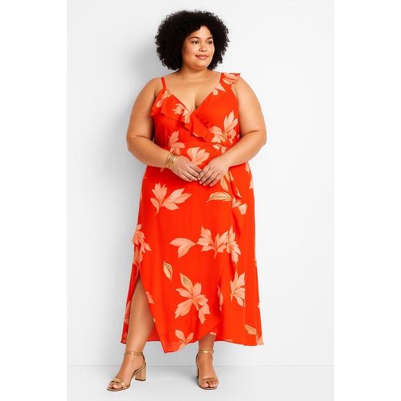 Women's Red Floral Ruffle Maxi Dress -‎ Jenee Naylor XXL - Picture 1 of 5